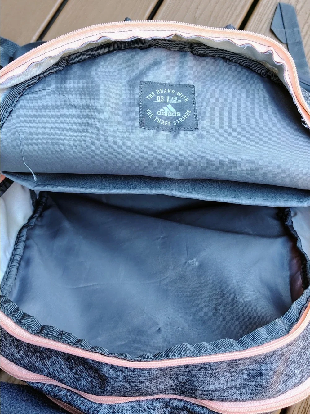 Adidas Heather Gray Backpack with Pink Trim